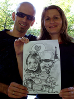 Caricaturiste pour dessin de couple pour l'animation d'une fête en plein air